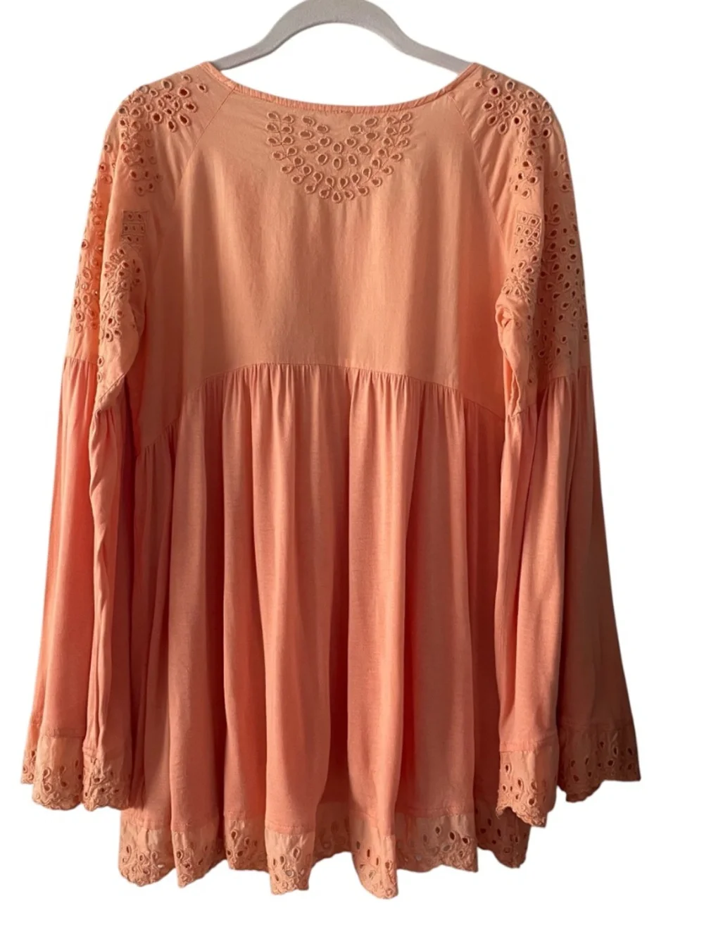 Free People Sea of Love Peach Eyelet Bell Sleeve Top